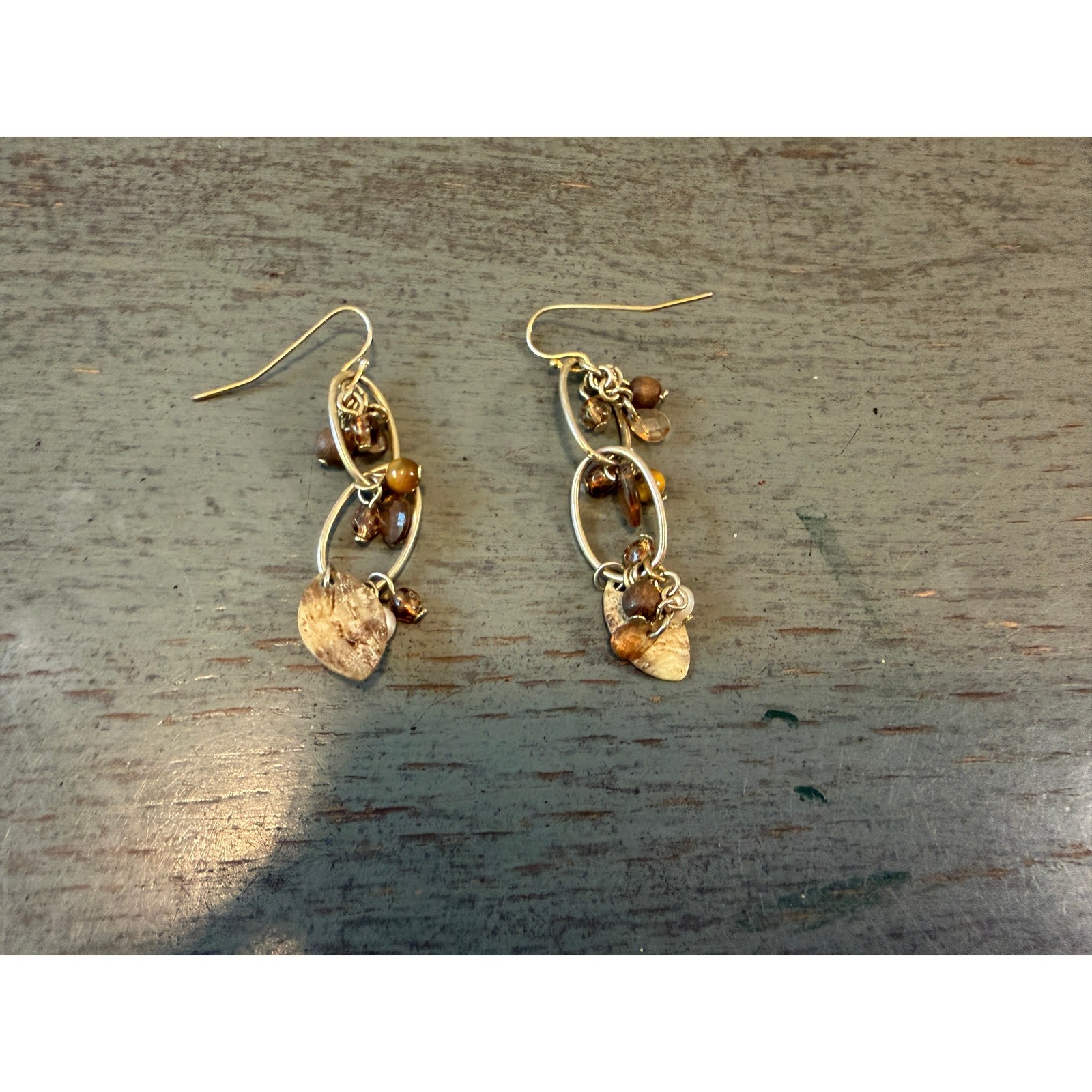 Bohemian Mixed Bead Dangle Drop Earrings Silver Gold Tone Earth Tones Artisan